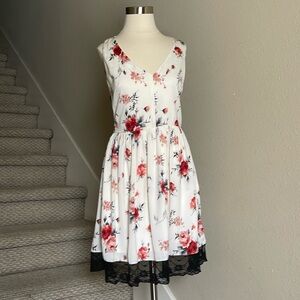 Zara Sz L Fit and Flare floral dress with lace detail